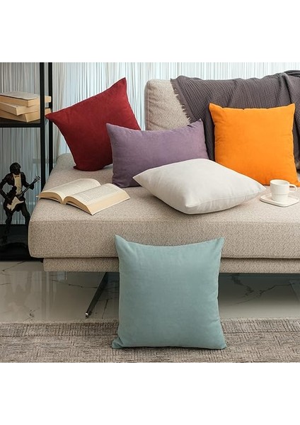 Ölçü Seçenekli 2'li Kırlent Kılıfı Dekoratif Düz Sade Kadife Dokulu Punch Yapılabilir 45X45 cm Ekru fırsatları