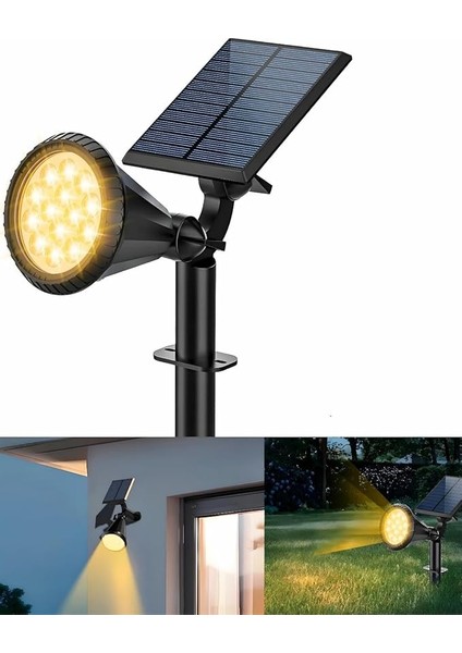 AMBER18 LED Spot Güneş Enerjili Bahçe Aydınlatma Lambası, Fotoselli, Spike Aplik, 18W Su Geçirmez Dış Mekan Solar Lamba, Ağaç, Veranda, Garaj, Havuz, Duvar ve Zemin Montajına Uygundur 42 cm