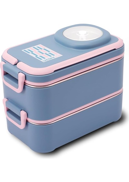 1200 ml Iki Kat Dört Bölme Paslanmaz Çelik Lunch Box Yeni Nesil Sefer Tası-Sos Kaseli MODEL-FFLBOX8023 Lacivert