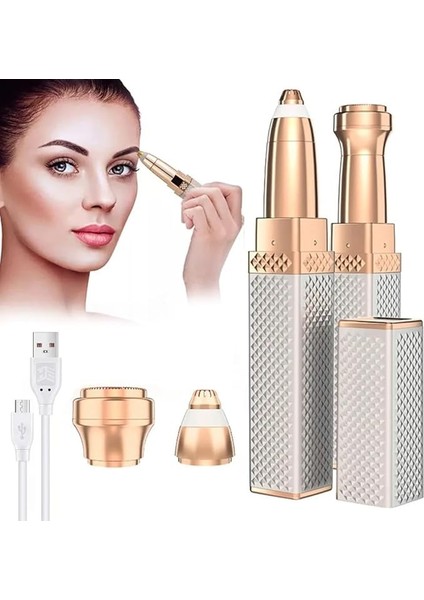 Nesil Luxury 2 Başlıklı Şarjlı Işıklı Kaş Bıyık Yüz Çevresi Kadın Tüy Epilasyon ve Traş Makinesi