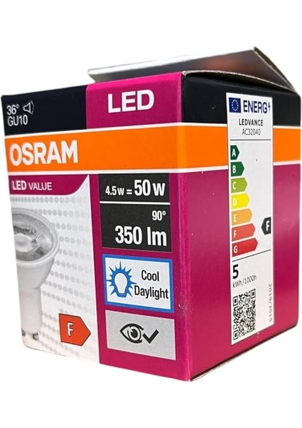 GU10 LED Ampul 4.5W 6500K Beyaz Işık – 350LM, 36° Işık Açısı, 10'lu Ekonomik Paket, Enerji Sınıfı F – 15.000 Saat Ömür modelleri