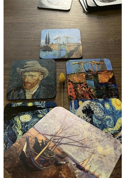 Van Gogh Temalı Ahşap Bardak Altlığı Ahşap Baskılı Altlık 6'lı Set (9 X9CM) KARBONNM14 fiyatları