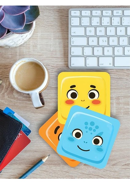 Pokemon Temalı Bardak Altlığı Ahşap Baskılı Altlık 4'lü Set (9 X9CM) KARBONNM51