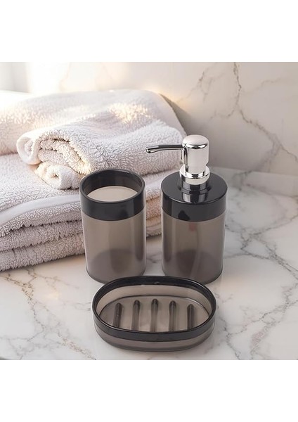 Akrilik 3'lü Banyo ve Lavabo Seti - Diş Fırçalık, Sıvı Sabunluk ve Katı Sabunluk - Şık, Dayanıklı, Modern Banyo Organizeri (Asorti) indirimleri