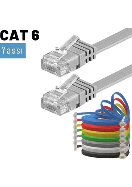Cat6 Yassı RJ45 Ethernet (Network, Internet) Kablosu (5 Metre, Gri) modelleri