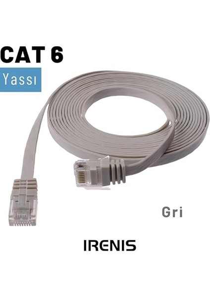 Cat6 Yassı RJ45 Ethernet (Network, Internet) Kablosu (5 Metre, Gri) indirimleri