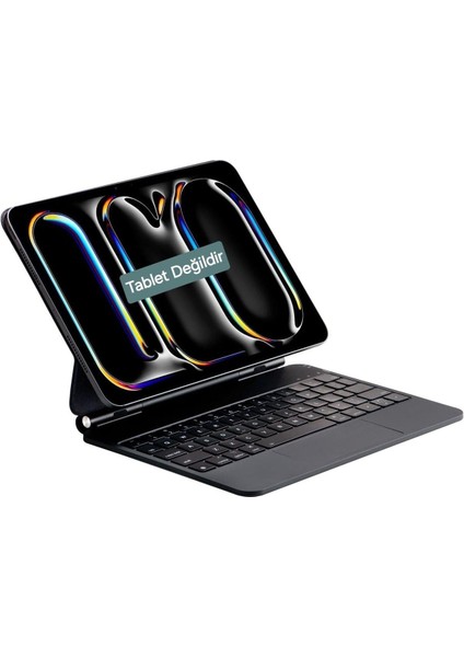 Ipad Pro 11 M4 2024 ile Uyumlu Manyetik Bluetooth Magic Keyboard Touchpad Işıklı Klavyeli Kılıf