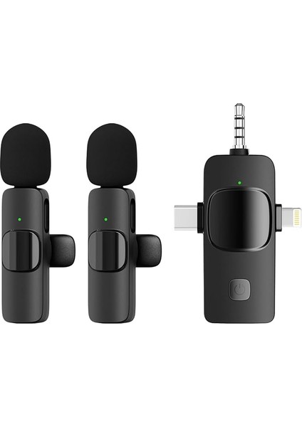 Kablosuz Ikili Yaka Mikrofonu iPhone ile Uyumlu 3.5mm Aux iPhone Type-C Pc Tablet Video Kayıt Röportaj Canlı Yayın Vlog Kablosuz Mikrofon USB C ve Amfi ve Bilgisayar Uyumlu ZR564