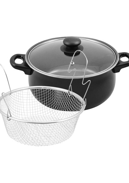 Çeyiz Emaye Cam Kapaklı Patates Biber Kabak Sosis Patlıcan Kızartma Tenceresi Fritöz (24CM)