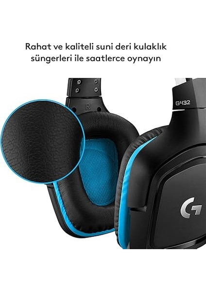 G G432 Kablolu Oyuncu Kulaklığı, 7.1 Surround Ses, Dts Kulaklık: x 2.0, 6mm Mikrofon, Windows, Mac, Nintendo Switch, Ps4, Xbox One, Tablet ve Mobil Cihazlarla Uyumluluk, Siyah indirimleri