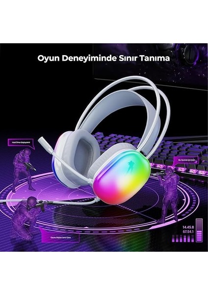 HT409 USB Kablolu Rgb LED Aydınlatmalı Mikrofonlu Kulak Üstü Gaming Kulaklık Beyaz (Beyaz) fiyatları