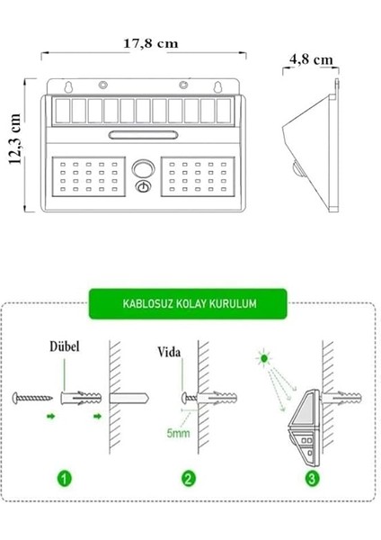 BWS010 10W Solar Güneş Enerjili Duvar Aplik Beyaz Işık - Dış Mekan Sensörlü Aydınlatması fiyatları