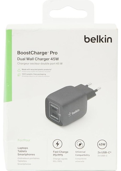 Çift Usb-C Duvar Şarj Cihazı 45W, iPhone 14, 13, 12, Pro, Pro Max, iPad Pro 12.9, 11, Macbook, Galaxy S23, S23+, Ultra, Tab ve Daha Fazlası Için Gan Teknolojili Pd 3.0 Hızlı Şarj fiyatları