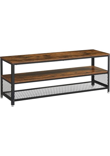 Tv Standı 60 Inç'e Kadar Tv'ler Için, Büyük Tv Dolabı, Konsol, Oturma Odası Masası, Metal Çerçeveli Sehpa, Vintage, Koyu Kahverengi LTV50BX, 140 x 40 x 52 cm
