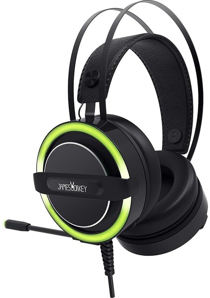 James Donkey 711 Siyah 7.1 Surround Gaming Kulaklık Neodimyum 50MM Sürücüler 112DB Hassas Mikrofon -43DB Yeşil LED Aydınlatmalı Manuel + Yazılımla Ses Kontrol USB Bağlantı
