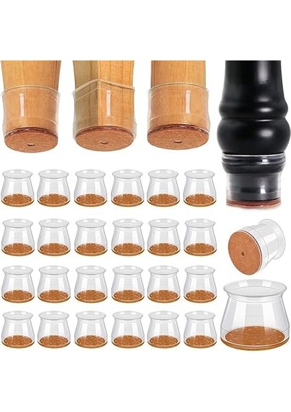 Sandalye Ayağı Zemin Koruyucuları 24'lü Paket Şeffaf Silikon Kapak, Keçe Pedi Altı, Sertağaç Için, Çoğu Mobilyaya Uyar indirimleri