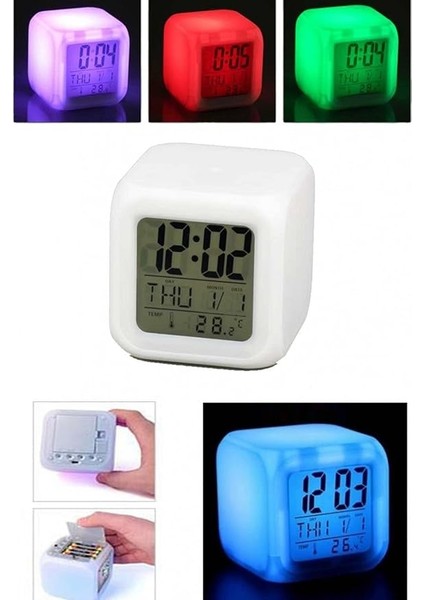 7 Renk Değiştiren Gece Lambası Masa Saati Alarm Termometre Özellikli Yeni Nesil Akıllı Masa Saati indirimleri