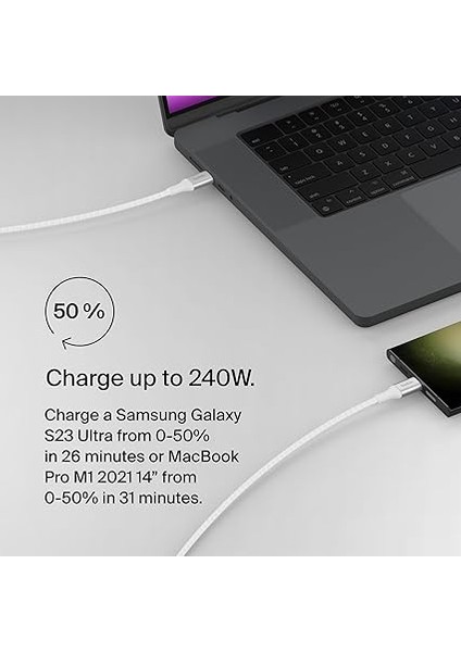 Boostcharge Usb-C - Usb-C Şarj Kablosu, Hızlı Şarj Kablosu, 240 W Power Delivery, Usb-If Sertifikalı, iPhone 15, MacBook Pro, Chromebook, Samsung Galaxy, iPad ile Uyumlu, 1 M – Beyaz modelleri