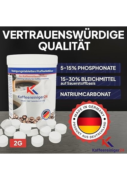 Otomatik Kahve Makineleri ve Kahve Makineleri Için Temizleme Tabletleri 120 x 2 G - Temizleme Tabletleri Test Edilmiştir ve Jura, Siemens, Eq Serisi, Melitta, Nivona, Krups, Bosch, Miele Vb. ile fırsatları