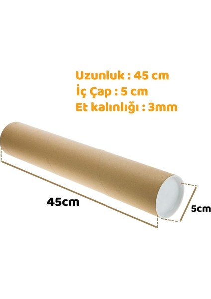 5 Adet Postüp Kapaklı Silindir Kutu Karton Rulo Gönderi Poster Afiş Harita Tüpü Gönderi Kutuları (45 Cm) indirimleri