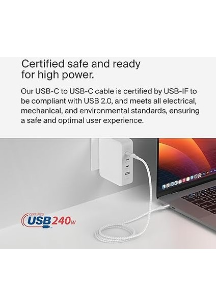 Boostcharge Usb-C - Usb-C Şarj Kablosu, Hızlı Şarj Kablosu, 240 W Power Delivery, Usb-If Sertifikalı, iPhone 15, MacBook Pro, Chromebook, Samsung Galaxy, iPad ile Uyumlu, 1 M – Beyaz indirimleri
