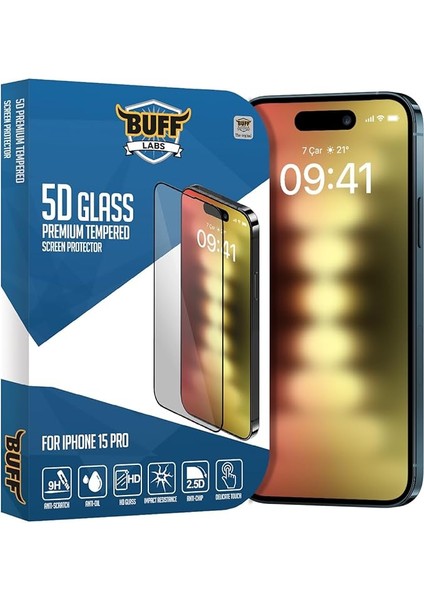 iPhone 15 Pro ile Uyumlu 5d Glass Ekran Koruyucu, BF5P5D, Şeffaf