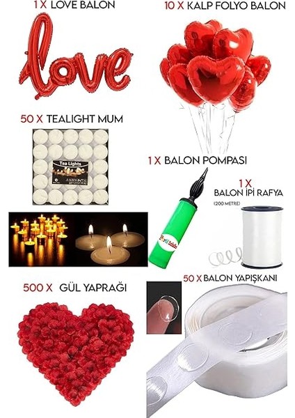 Dolabı Parti Oyun Seti, Kalp Mum, Love ve Kalp Balon, Gül Yaprağı, Tealight Mum Süsleme, Çocuk, Aşk Tema, 100CM, 45CM fiyatları