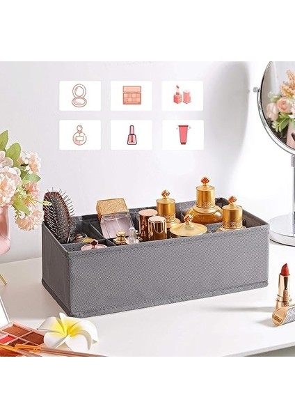 Iç Giyim Saklama Kutuları, Çekmece Organizatörü, Dolap Organizeri, Katlanabilir, Sütyen, Iç Çamaşırı, Çorap, Kravat Için Katlanır Kutu, Kumaş Kutu 4'lü Set Gri, RUS04GY indirimleri