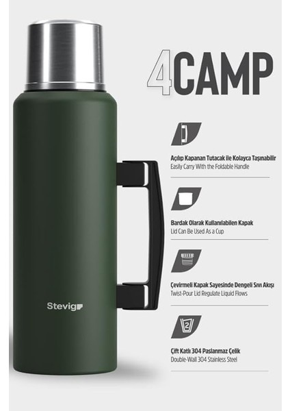 4 Camp Klasik Vakumlu Kulplu Çelik Termos 1.5 Lt. Green ST-206 fiyatları