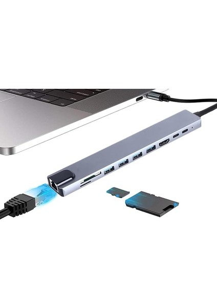 Type C Hub, 10 In 1 4 Adet 3.0 USB Çoklayıcı,4k HDMI Bağlantısı,sd Tf Kart OKUYUCU,RJ45 Ethernet,2 Adet USB C Pc Bağlantı Girişli Adaptörü Macbook ile Uyumlu ZR795