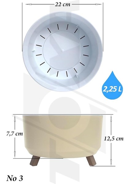 Saksı Süzgeçli Ayaklı Delikli Plastik Aranjman Sukulent Saksısı (Fildişi, 2,25 Litre) fiyatları