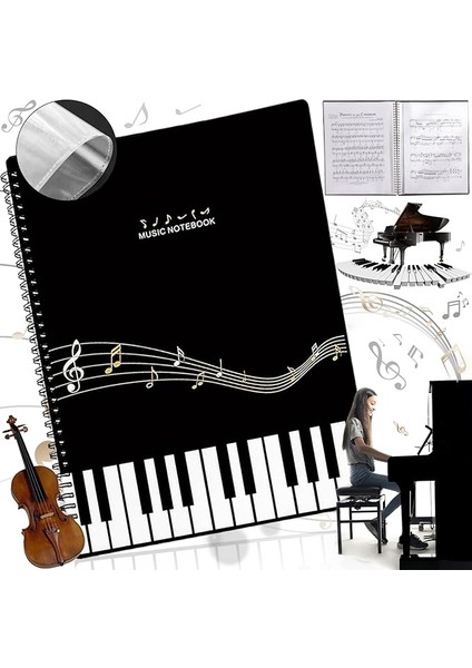 Müzik Klasörü, Nota Defteri A4, Saklama Klasörü, Siyah, Yüksek Kapasiteli, Müzisyenler, Okul ve Ev Için Uygundur
