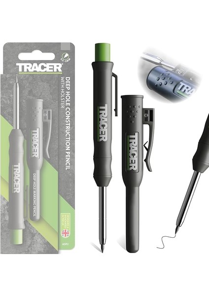 Deep Hole Construction Pencil With Tracer Site Holster. Extendable 2b Carpenter Pencil With Inbuilt Carpenter Pencil Sharpener