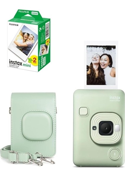 Instax Mini Liplay Hybrid Matcha Green Fotoğraf Makinesi 20'li Film Liplay Uyumlu Çantalı Set