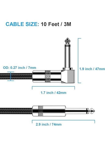 Bee Enstrüman Kablosu Elektrikli Enstrüman Kablosu Bas Amp Kablosu 1/4 Elektro Gitar, Bas Gitar, Klavye, Elektrikli Mandolin, Pro Audio (3 M/10 Ft, Açılı Fiş) fiyatları