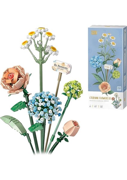 Mini Bloklar Çiçek Buketi Yapı Seti, Yapay Çiçek Yapı Taşları, Ev Dekorasyonu, 680 Adet, 8 – 12 Yaş Arası Kızlar Için Yaratıcı Botanik Koleksiyonu (Papatya / Ortanca / Gül / Gül Goncası)