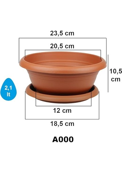 A000 Aranjman Saksı Set No: 0, 2.1 Litre 23,5 Cm, Yesil fiyatları