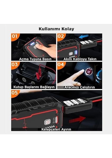 Jstar One 22000MAH 2000A Jump Starter Taşınabilir Akü Takviye Cihazı (Çanta + Pusula + Powerbank + LED Lamba) indirimleri