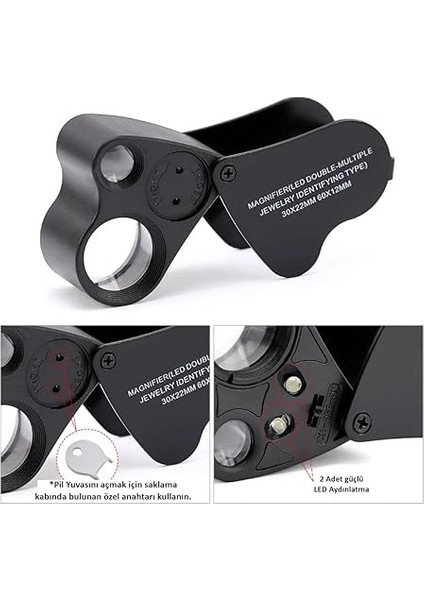 30X 60X Ikili Küçük Yakın Büyüteci LED Aydınlatmalı Lup Büyüteç modelleri