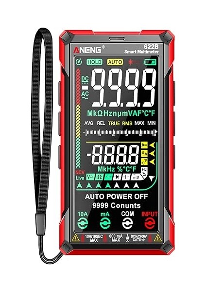 Dijital Multimetre Test Cihazı Akıllı Dokunmatik Otomatik Değişen 9999 Sayım Şarj Edilebilir Yanmayan Ohm Amp Voltmetre Dc/ac Akım Gerilim Direnci Kapasitör Frekans Sıcaklığı