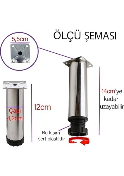 4 Adet Metal Ayarlanabilir 12 cm Krom Destek Ayağı Mobilya Kanepe Baza Koltuk Dolap Sehpa Tv Ünitesi Yükseltici Ayak modelleri