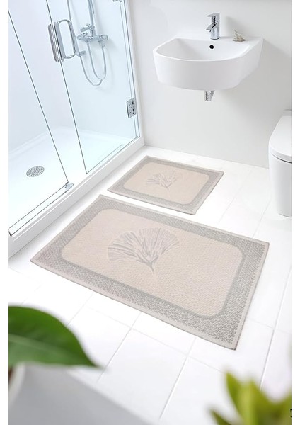 Pamuklu Kilim Yıkanabilir Banyo Paspası 2'li Klozet Takımı 60X100-50X60CM Çiçekli