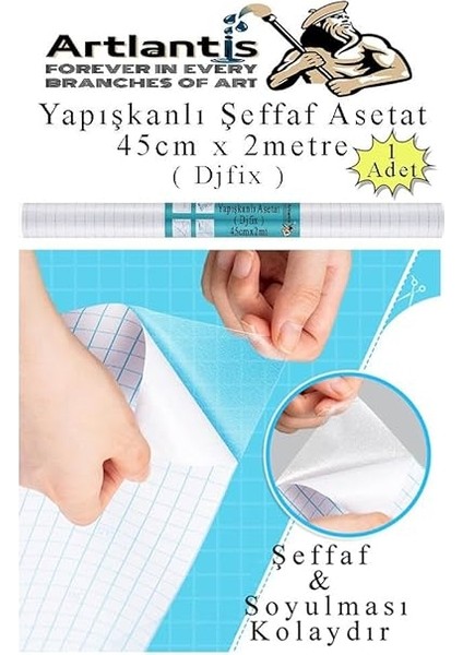 Yapışkanlı Şeffaf Asetat 1 Adet 45CM x 2 Metre Djfix Kendinden Yapışkanlı Şeffaf Rulo Asetat Transparan Soğuk Laminasyon fiyatları