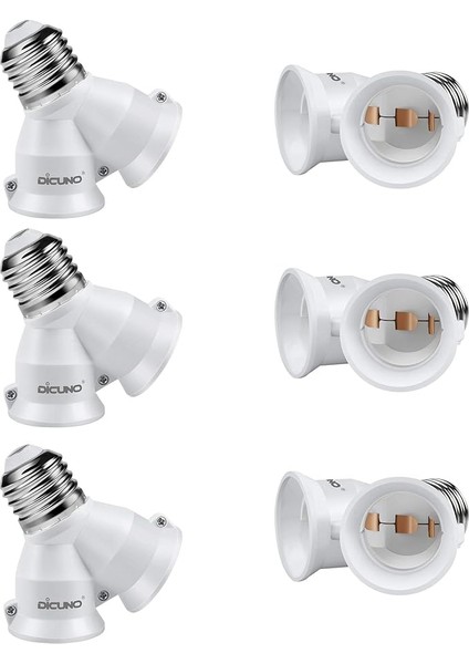E27 Lamba Duyu Dağıtıcı Adaptör 2'si 1 Arada, E27 Duy Dağıtıcı, LED Lamba, Ampul, Halojen, Lamba Duyu Dönüştürücü, 6'lı Paket