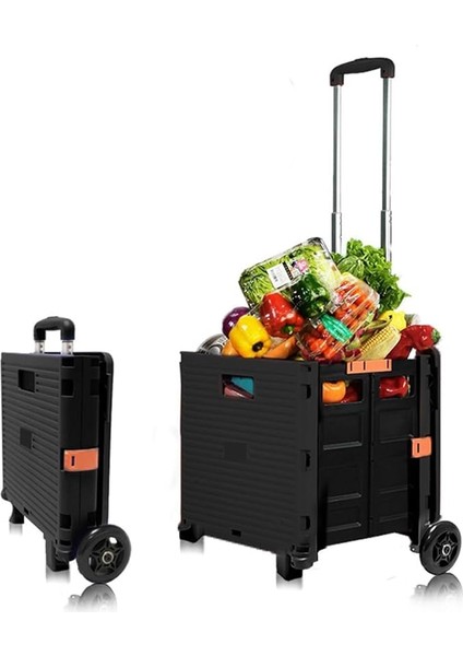 Katlanabilir Portatif Pazar ve Market Alışveriş Arabası (Siyah)