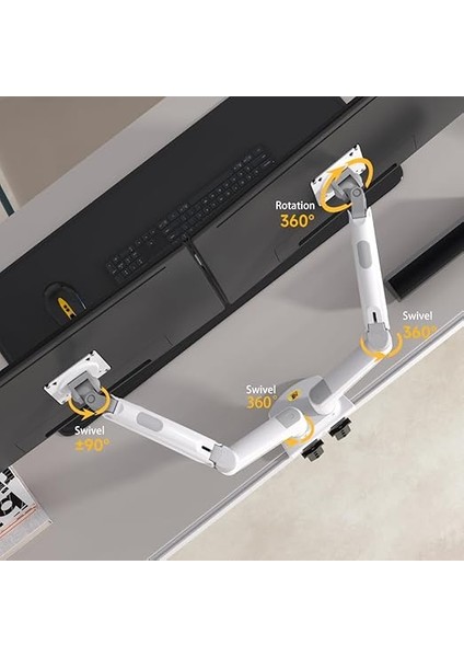 Bayou Nb Çift Monitör Masa Montaj Standı Tam Hareket Döner Bilgisayar Monitör Kolu Iki Ekran Için 17-27 Inç ile 4.4~20 Lb Yük Kapasitesi Her Ekran Için F160-W fiyatları