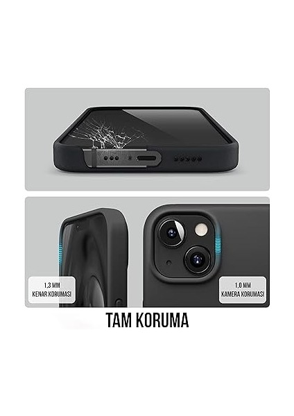 iPhone Kılıf Ince Sıvı Silikon 3 Katmanlı Tam Kaplamalı Yumuşak Jel Kauçuk Kılıf Kapak (Siyah, iPhone 13/14) fırsatları
