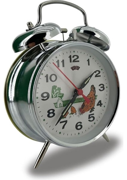 Kurmalı Çift Çanlı Çalar Saat Tavuk ve Çiftlik Desenli Nostalji Masaüstü Saat 11X11X6 cm Ebatlarında Dekoratif Yatak Odası Çocuk ve Genç Odası Için fiyatları