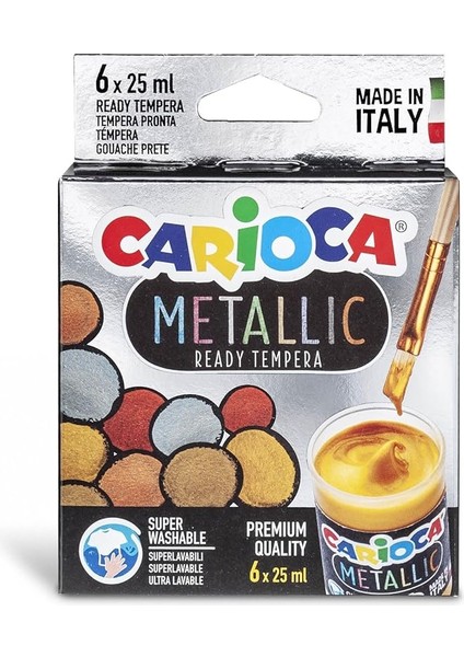 KO026 Metalik Tempera Suluboya Süper Yıkanabilir 6X25 ml 6 Renk Karışık
