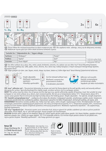 77777 – 00002 – 00 ÇIKARILABILIR Ayarlanabilir Kendinden Yapışkanlı Tırnak Üzerine Resim Asmak Için Duvar Kağıdı, Beyaz fiyatları